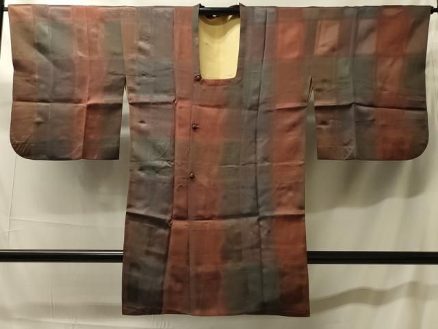 平和屋着物＃道行コート　格子　暈し染め　ロング丈　正絹　逸品　CABH7030in