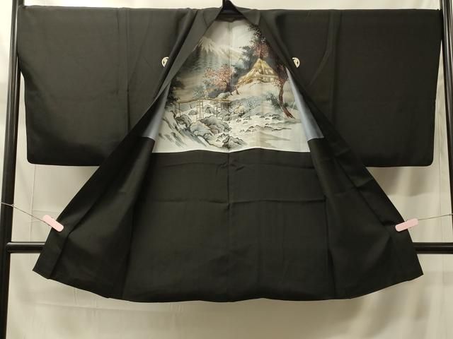 平和屋着物＃男性　長羽織　黒紋付き　正絹　逸品　CABH7033in