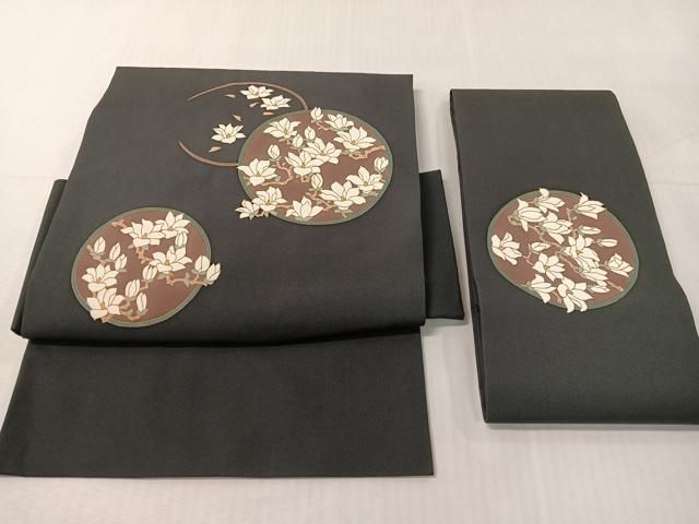 平和屋着物●塩瀬　つけ帯　枝花丸文　黒地　金彩　正絹　逸品　CABI4038vp 32,110円