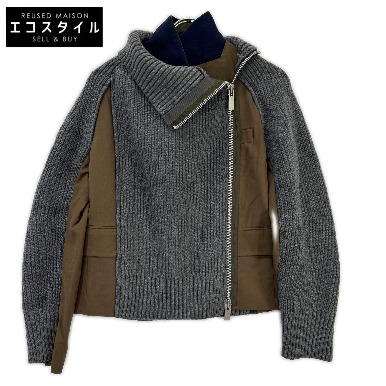 sacai　サカイ　22年製 22-06174 グレー×ブラウン Suiting Knit Jacket/スーチングニットジャケット　1