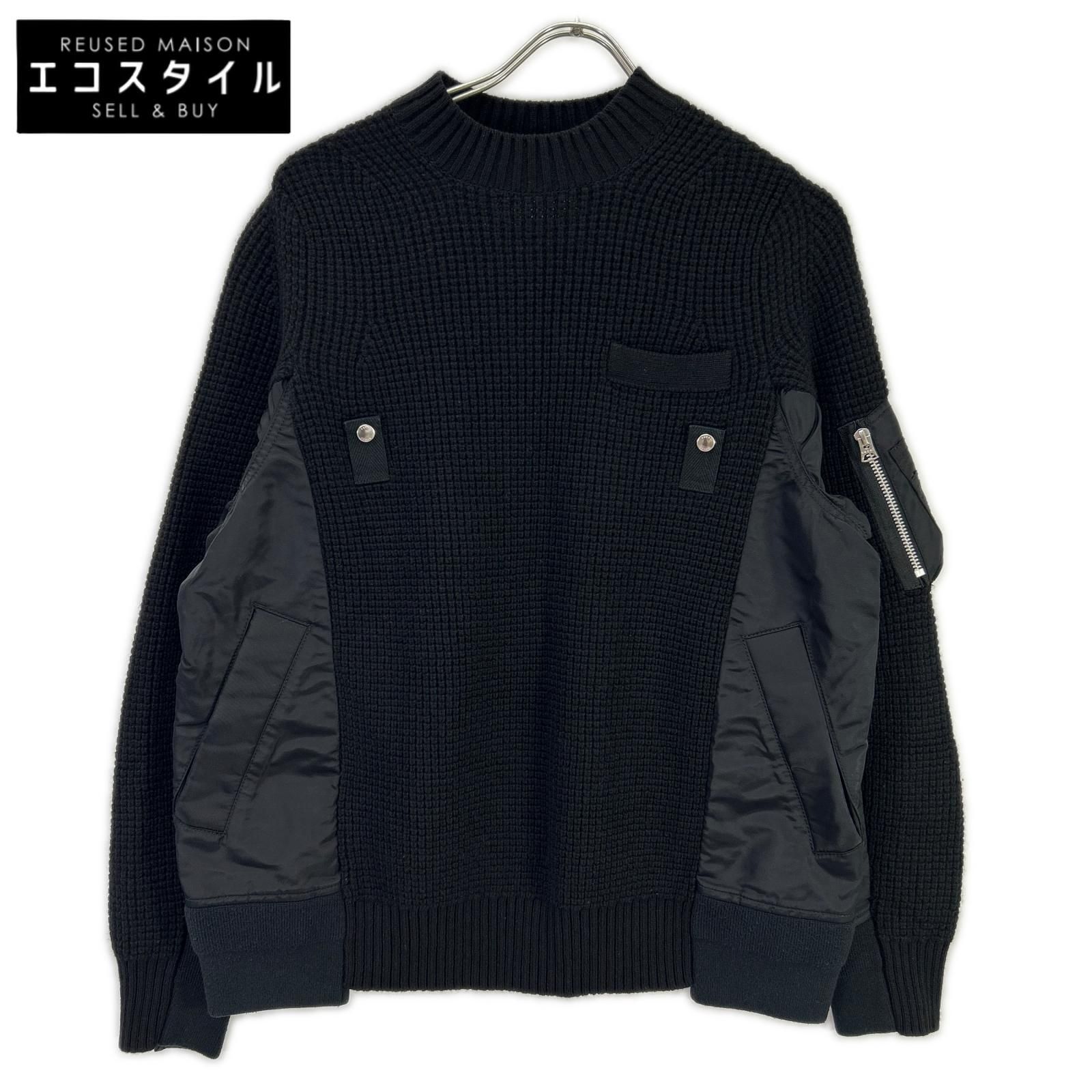 sacai　サカイ　SCM-031 ブラック Wool Knit Pullover/ドッキングニットセーター　1