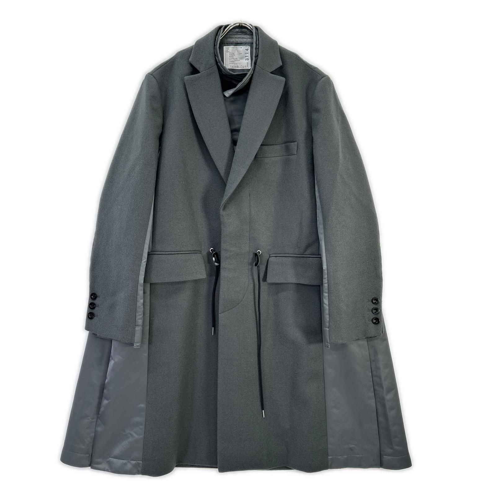 sacai チェスターコート 21-02659M サイズ3 sacai サカイ 23SS 23-03114M グレー×ネイビー ウール ナイロン