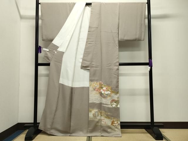 平和屋着物●豪華色留袖　作家物　駒刺繍　流水草花文　金彩　正絹　逸品　CABI0432gh