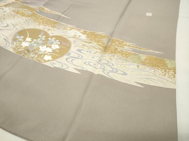 平和屋着物●豪華色留袖　作家物　駒刺繍　流水草花文　金彩　正絹　逸品　CABI0432gh