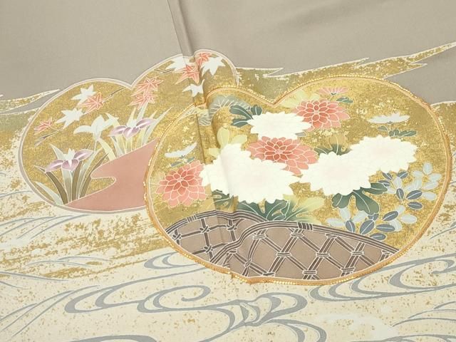 平和屋着物●豪華色留袖　作家物　駒刺繍　流水草花文　金彩　正絹　逸品　CABI0432gh