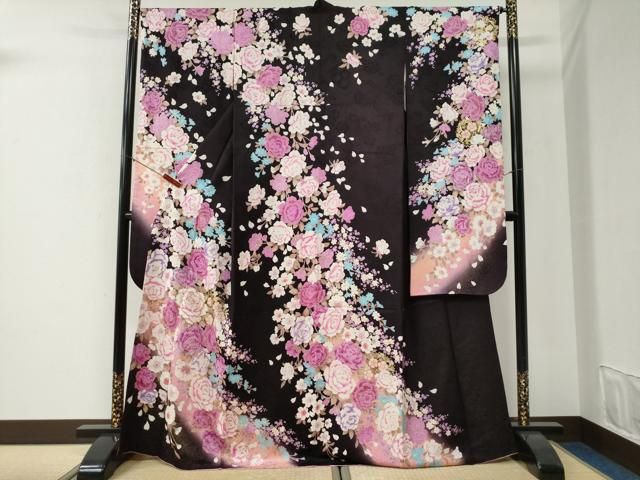 平和屋着物●豪華振袖　牡丹花文　ラメ糸　ラインストーン　暈し染め　金彩　正絹　逸品　CABG1061yc