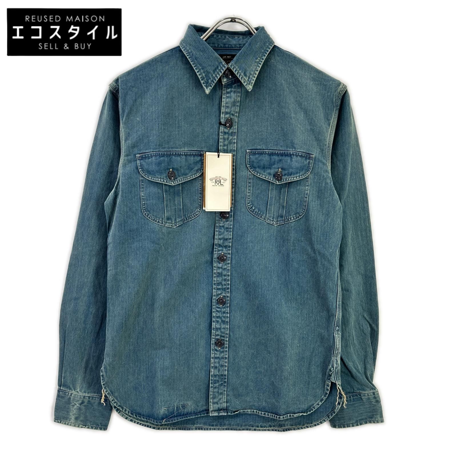 RRL　ダブルアールエル　MNRRWOV16820282 ウォッシュ加工 インディゴ染め コットン ヘリンボーン ツイル ワークシャツ　XS