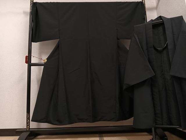 平和屋着物●男性　色無地　アンサンブル　黒色　洗える着物　AABJ3866ph 24,375円