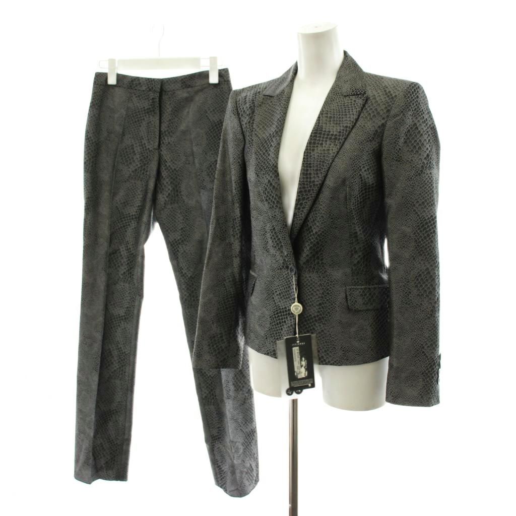ヴェルサーチジーンズ VERSACE JEANS COUTURE スーツ セットアップ テーラードジャケット シングル パンツ スラックス 総柄 24/38 グレー /AN39