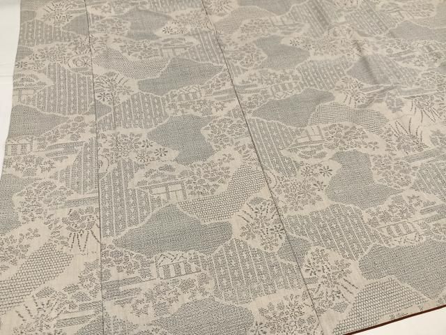 平和屋着物○本場結城紬 重要無形文化財 100亀甲 草花文 正絹 逸品