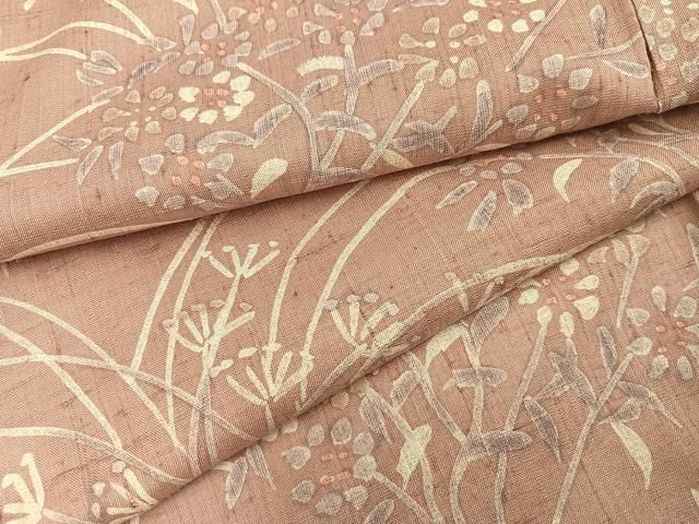 平和屋着物●上質な小紋　生紬　ろうけつ染　草花文　正絹　逸品　AABJ3889ph