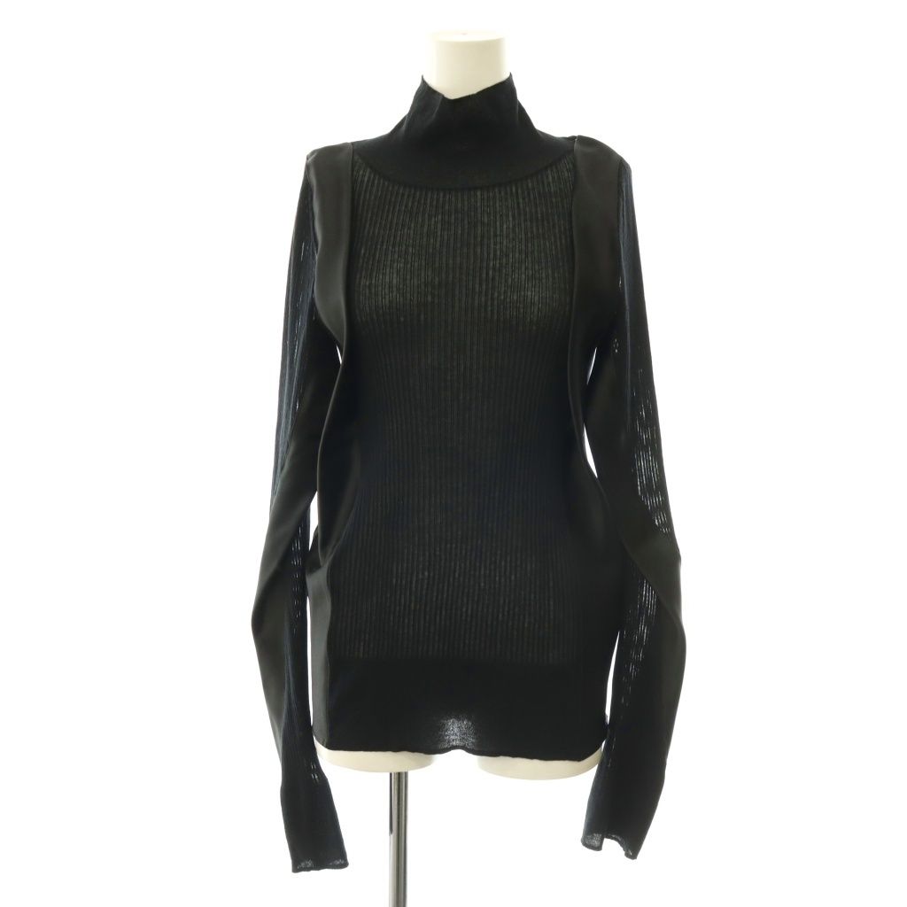 サカイ sacai 24SS Knit Pullover サテン切替リブニット カットソー 長袖 1 ブラック /HK ■OS