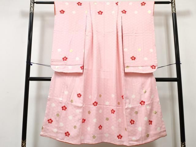 平和屋着物[]七五三　女の子　７歳　祝着　四つ身　絞り　舞花文　金彩　逸品　DABE7439ma