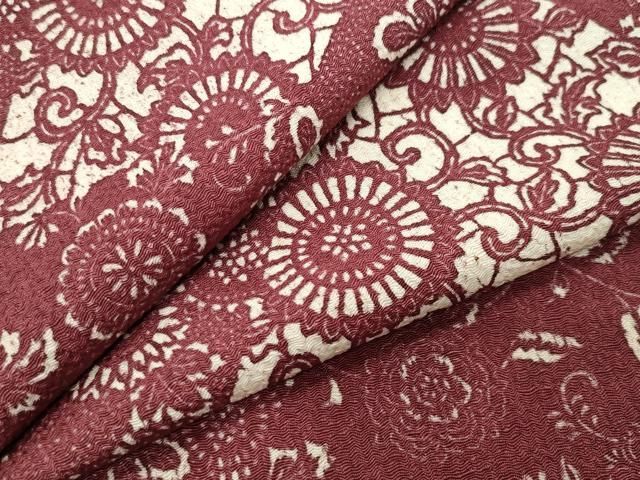 平和屋着物●上質な小紋　型染め　菊唐草文　鬼しぼ縮緬　正絹　逸品　CABG4740gh
