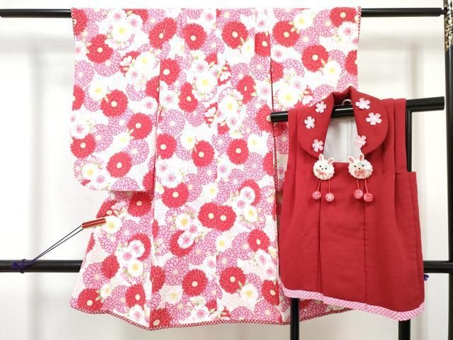 平和屋着物[]七五三　女の子　３歳　祝着　三つ身　被布セット　菊文　DABE7449ma