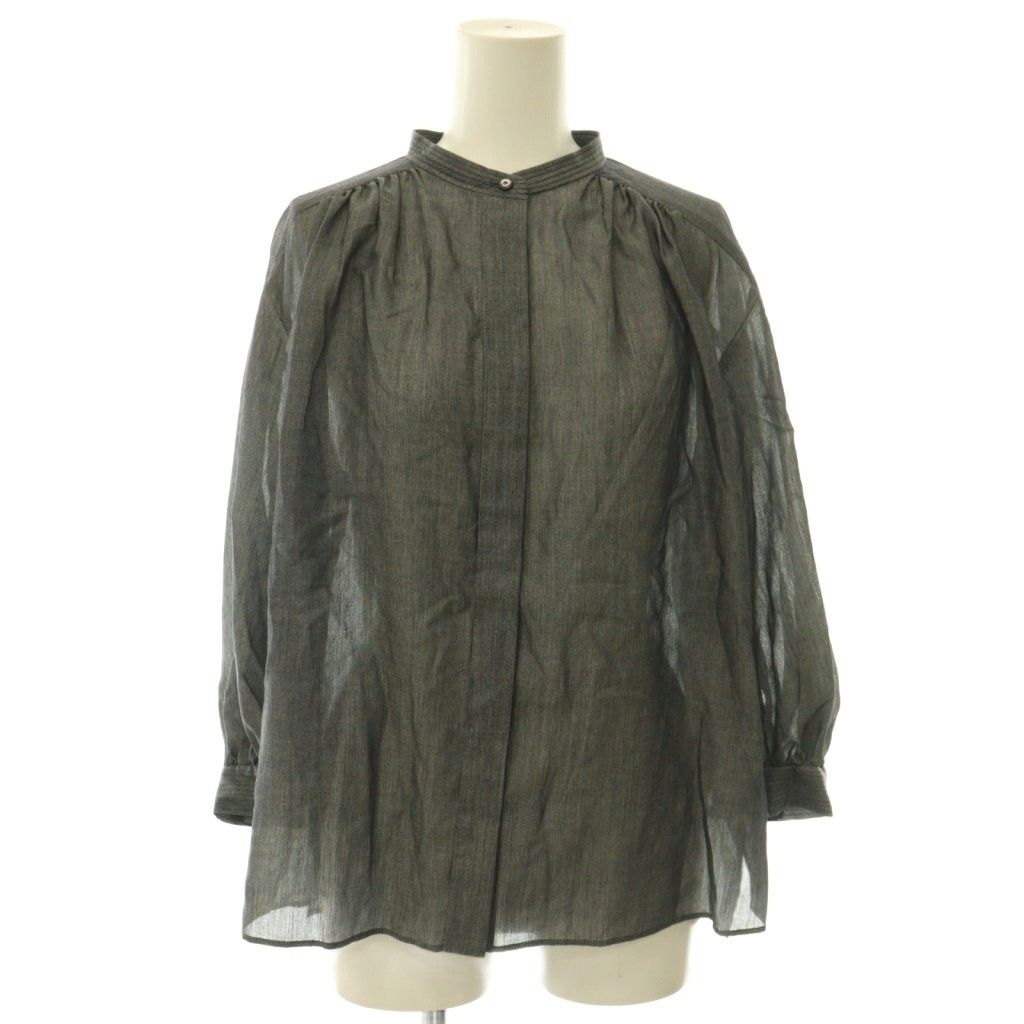 トゥモローランドコレクション TOMORROWLAND collection 26SS レーヨンキュプラシャツ ブラウス バンドカラー シアー 前開き 36 紺 ネイビー 13-01-62-01204 /CX ■OS