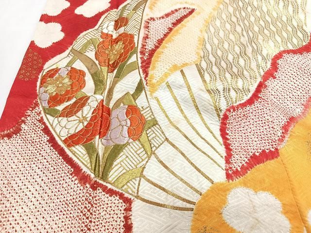 平和屋着物□豪華振袖 駒刺繍 絞り 芝草花文 金彩 正絹 逸品