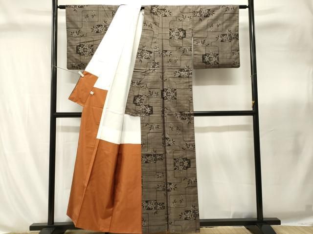 平和屋着物●男性　本場大島紬　アンサンブル　カタス7マルキ　格子　正絹　逸品　AABH4745fy 平和屋着物□本場大島紬 7マルキ 草花文 日畑嘉一作 証紙付き 正絹