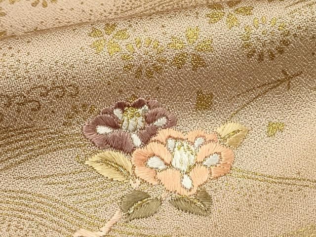 4401］訪問着 美品 扇面花文 駒刺繍 金彩 正絹 着物 袷 平和屋