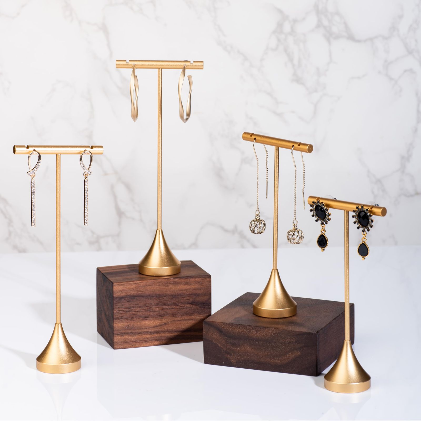 GISELA D Earrings Stand, Gold Earring Display Stand, 4 Pcs, Earrings for Sale, T Stand, Retail Display Holder, T Bar, Jewelry Organizer for Shows, Online Stores, Photography Props