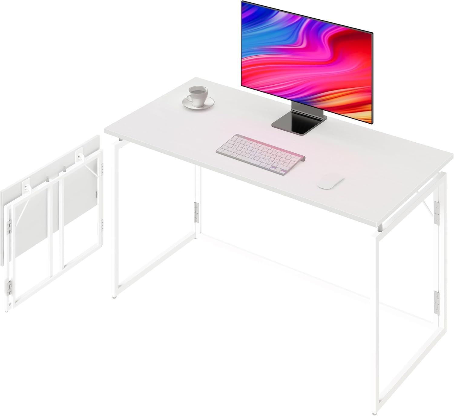 組立不要 耐荷重60kg PCデスク 折りたたみデスク 薄型 机 リビング Alawooder ワークスベース ホワイト 100*50*74cm