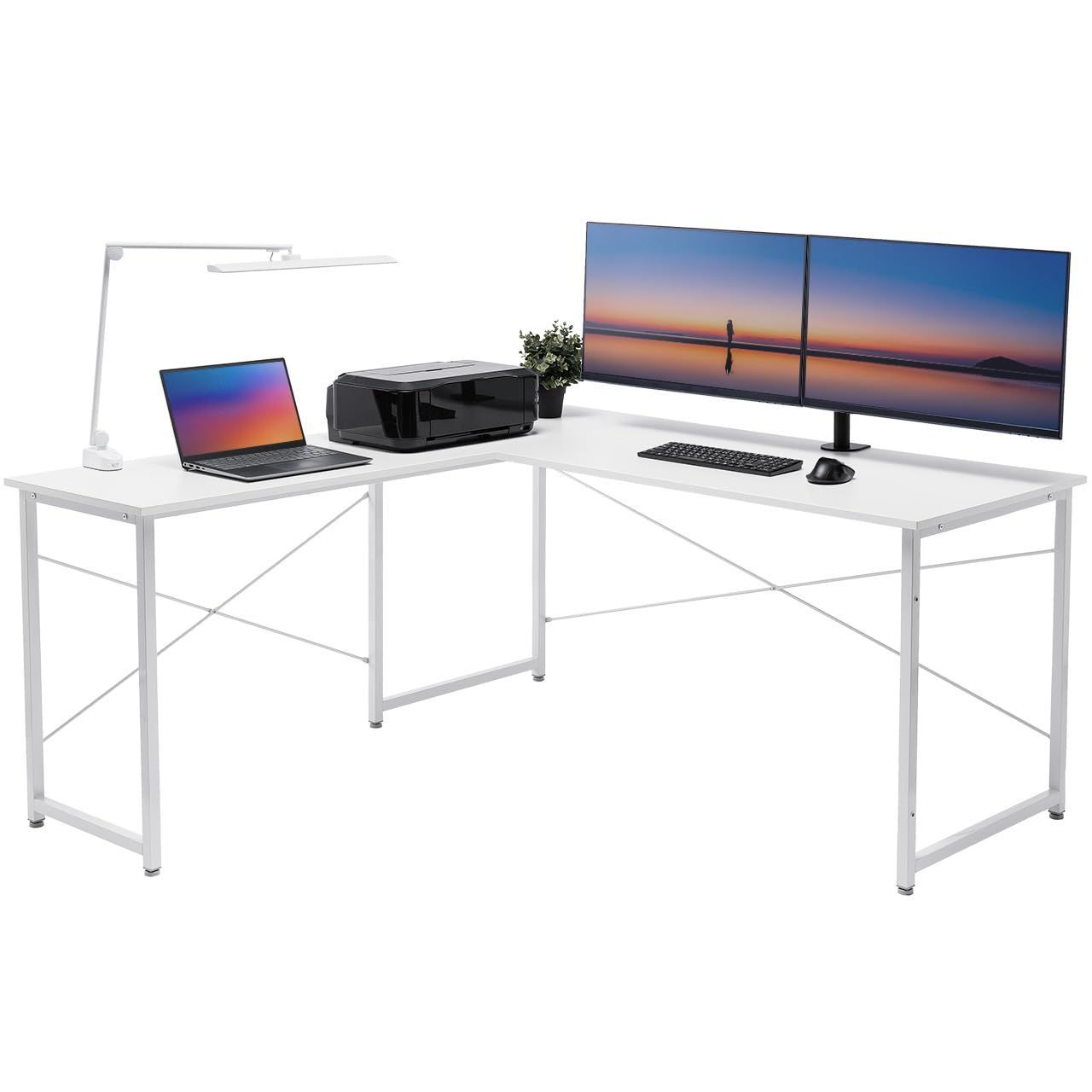 ホワイト 木製 PCデスク 机 100-DESKH011W 幅150cm+90cm モニターアーム対応 L字 パソコンデスク L字デスク サンワダイレクト 14,235円