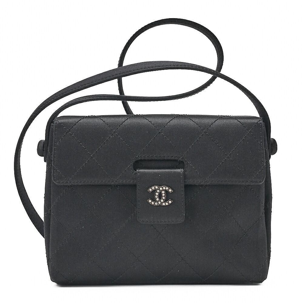 CHANEL シャネル マトラッセ サテン ラインストーン ショルダーバッグ 黒（ブラック金具） レディース バッグ レディース【中古】【送料無料】