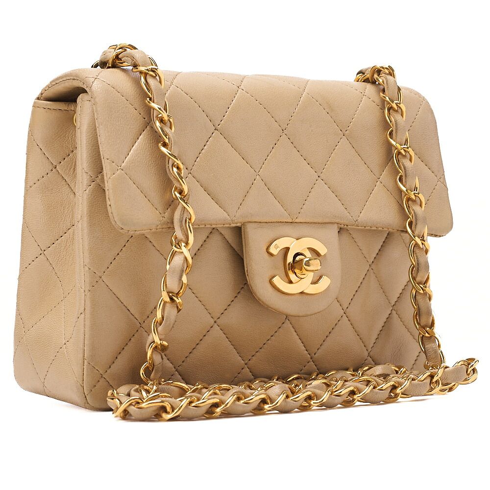 CHANEL シャネル チェーンショルダー バッグ 　ミニマトラッセ 17cm　ターンロック　ラムスキン ベージュ　ゴールド金具 　レディース【中古】【送料無料】