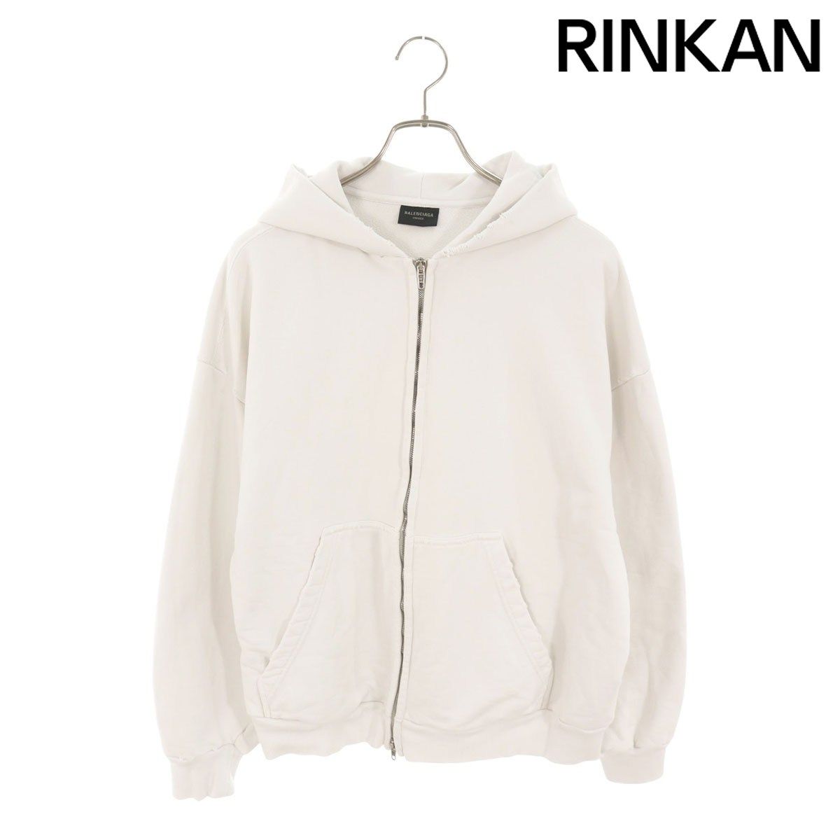 バレンシアガ 24AW 803264 TRVA2 ダメージ加工バックロゴプリントジップアップパーカー メンズ M
