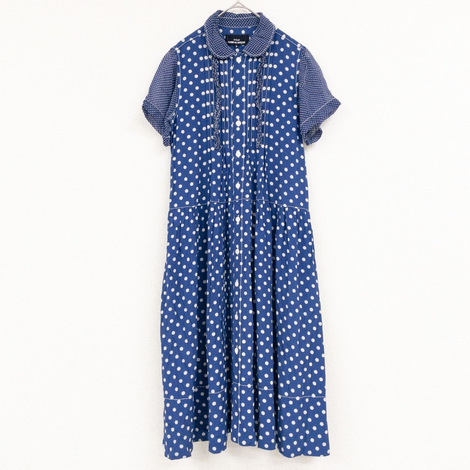 美品 トリココムデギャルソン 変形 シャツワンピース 膝丈 ネイビー tricot COMME des GARCONS トリココムデギャルソン シャツワンピース
