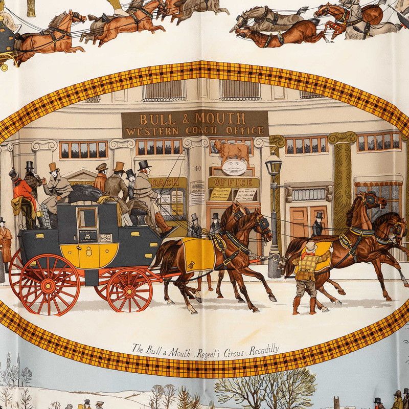 エルメス カレ90 BULL＆MOUTH 郵便馬車 スカーフ 大判 マルチカラー