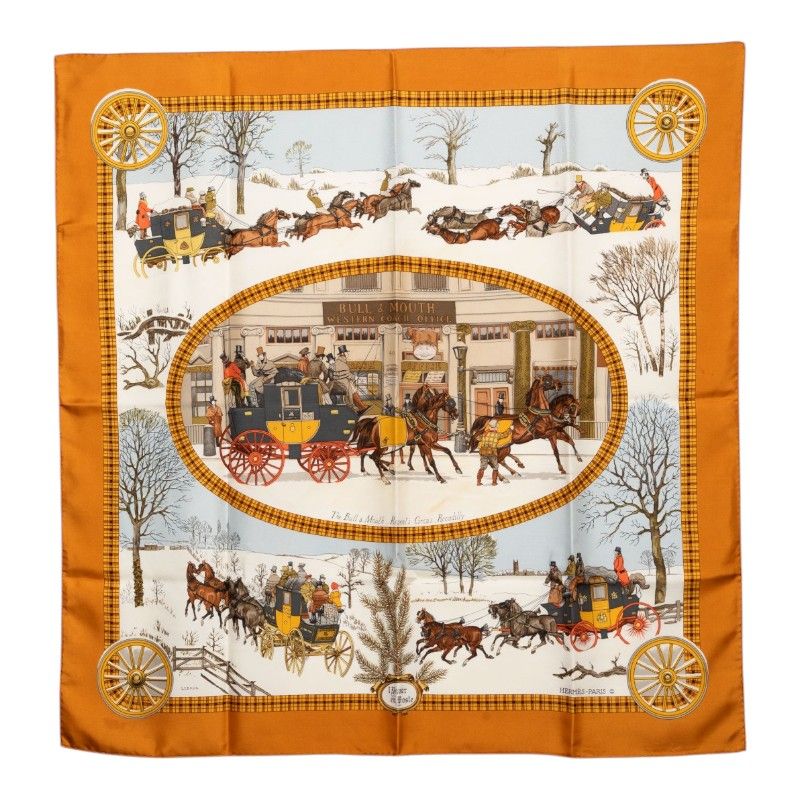 エルメス カレ90 BULL＆MOUTH 郵便馬車 スカーフ 大判 マルチカラー