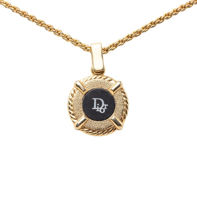 ディオール ヴィンテージ CDロゴ ネックレス ゴールド ブラック メッキ レディース Dior【1-0278196】