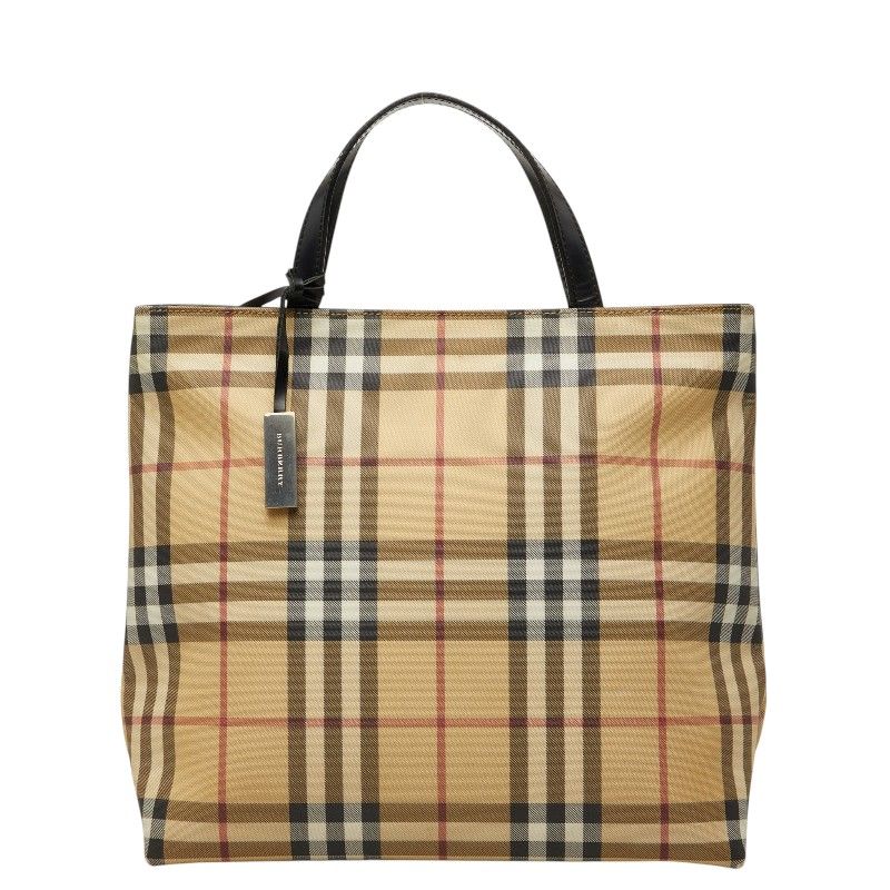 バーバリー ノバチェック ハンドバッグ ベージュ ブラック PVC レザー レディース BURBERRY【1-0280382】