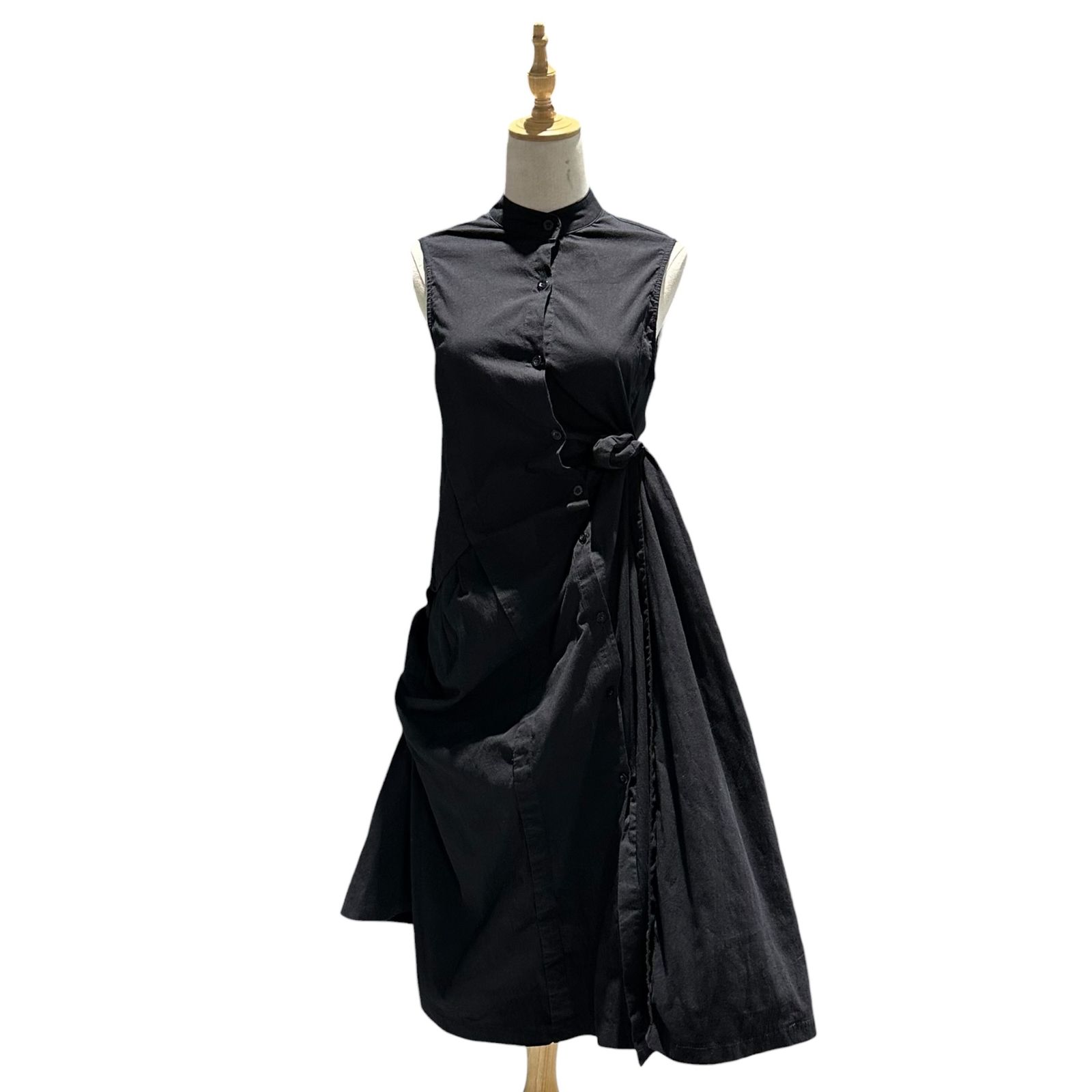 ISSEY MIYAKE FETEI(イッセイミヤケフェット) 2006SS Asymmetrical Gathered Sleeveless Dress 変形 ギャザー ノースリーブ ワンピース IF62FJ020 2 ブラック