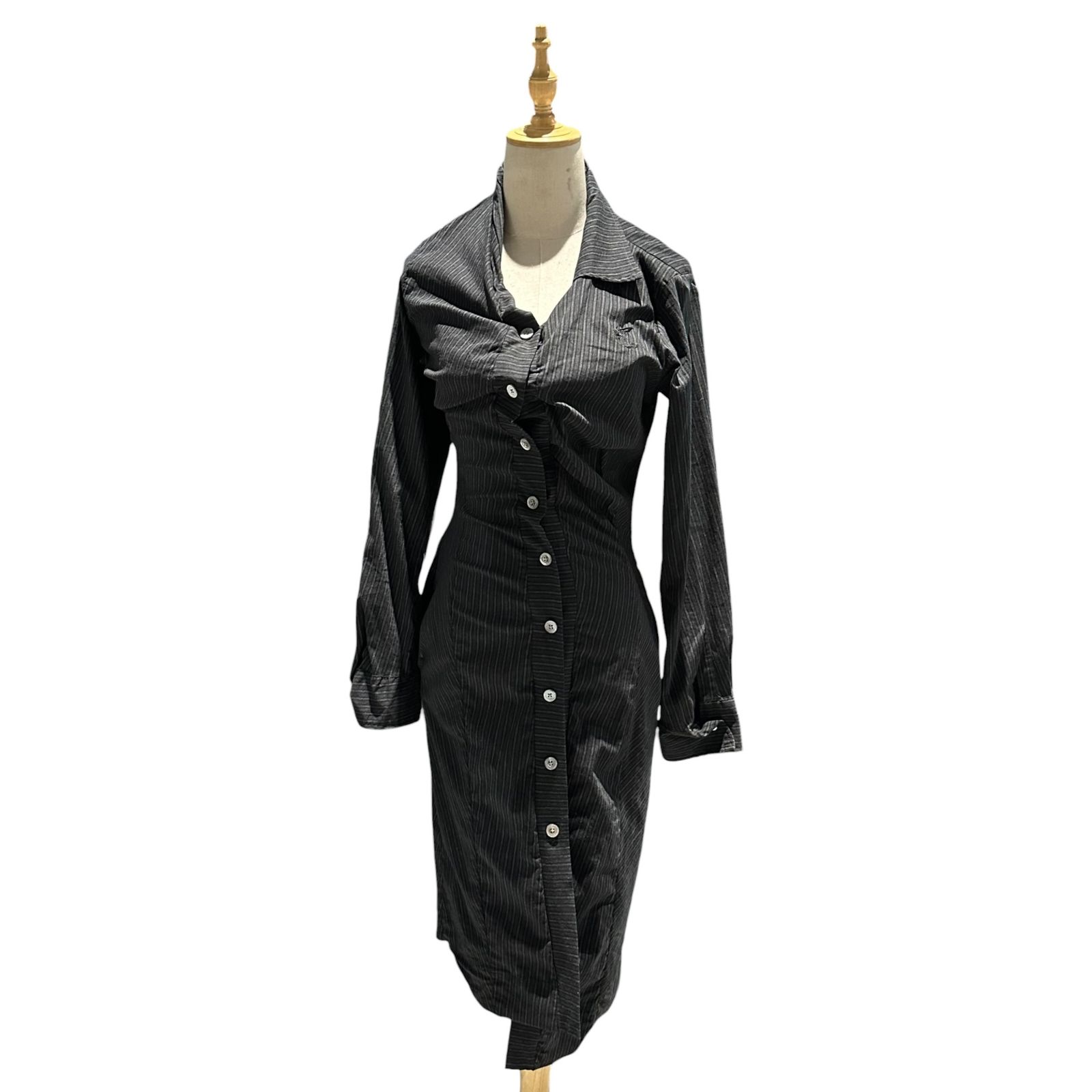 Vivienne Westwood ANGLOMANIA(ヴィヴィアンウエストウッドアングロマニア) Wavy silhouette long shirt dress 歪み うねり ロング ストライプ シャツ ワンピース 14-03-572013 42