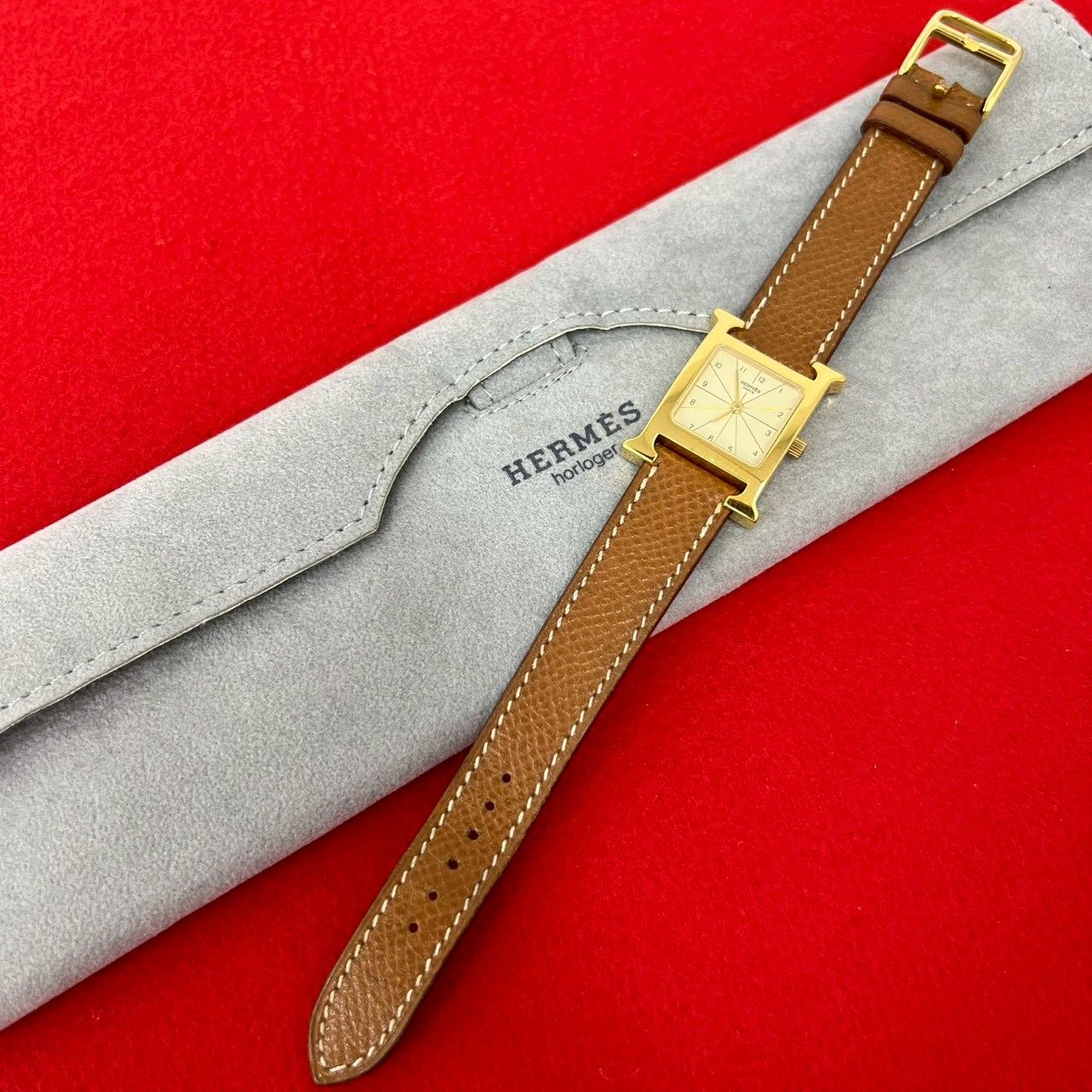 稼働品 極 美品 HERMES エルメス Hウォッチ GP ヴォーエプソン レザー