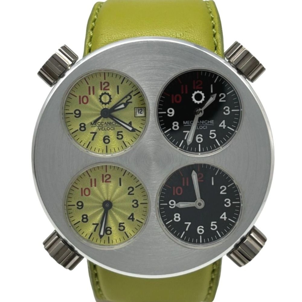 メカニケヴェローチ クワトロヴァルヴォレ グリーン 48mm 自動巻 アルミ チタン レザーストラップ メンズ 腕時計