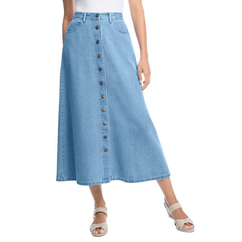 ウーマン ウィズイン レディース ボトムスカート プラスサイズ プチ コットン デニム ジーンズ Woman Within Plusize Petite Perfect SideElastic All