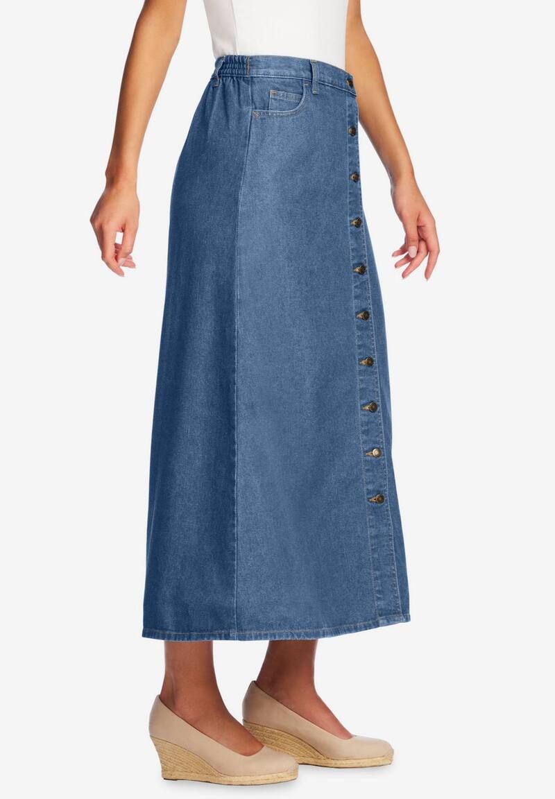 ウーマン ウィズイン レディース ボトムスカート プラスサイズ プチ コットン デニム ジーンズ Woman Within Plusize Petite Perfect SideElastic All