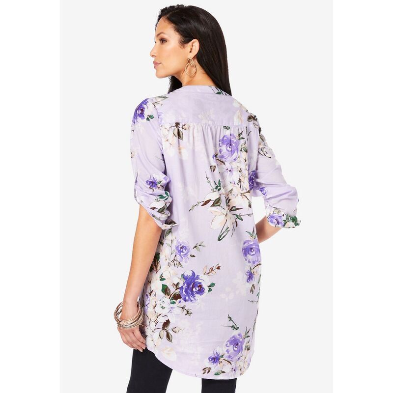 ロアマンズ レディース トップス Tシャツ フラワー柄 プラスサイズ フラワー Roamans Womens Plusize Floral YNeck Pintuck Tunic Adjustable