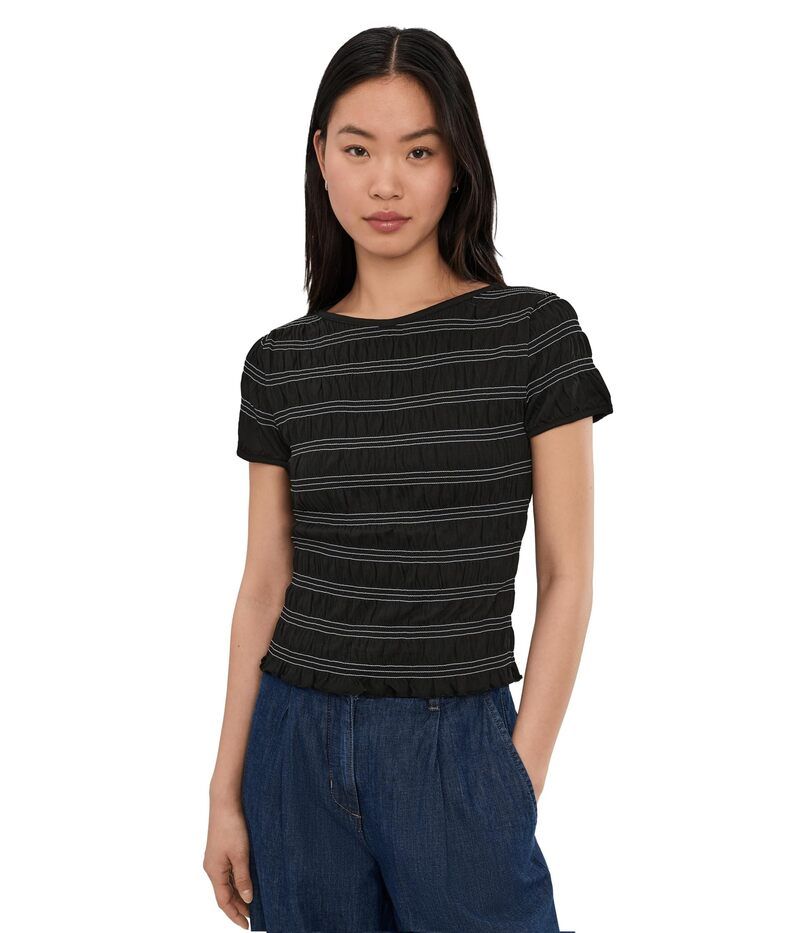 メイドウェル レディース トップス シャツ 半袖 シャーリング Madewell Smocked ShortSleeve Top Jet Black ブラック