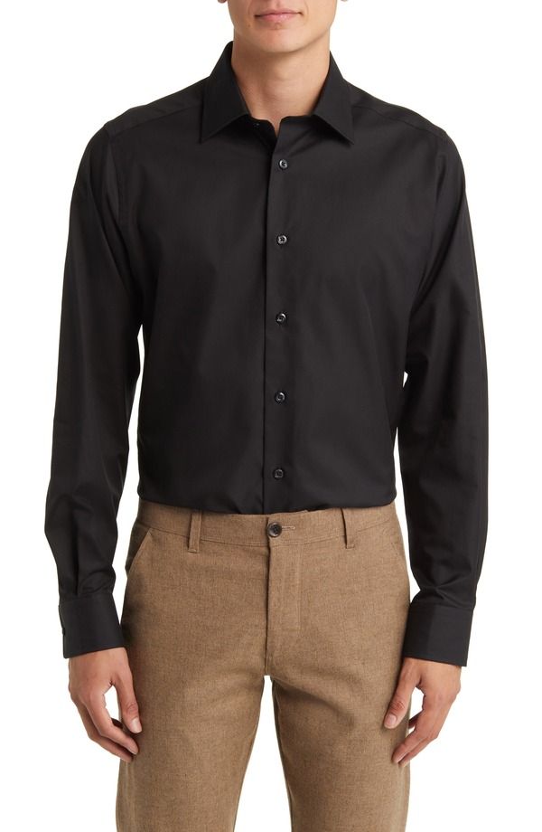 デイビッドドナヒュー メンズ トップス シャツ コットン Davidonahue Trim Fit Cotton Dresshirt Black ブラック