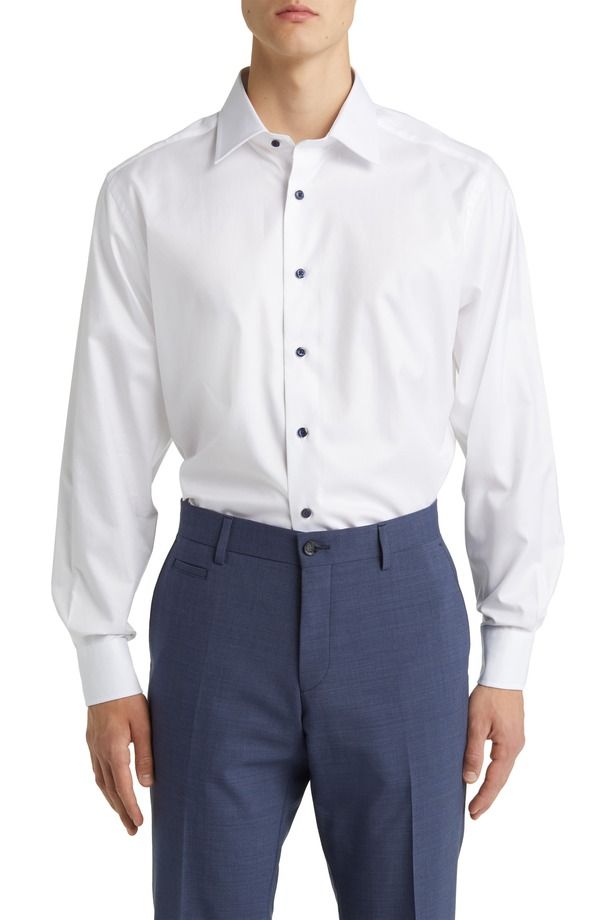 デイビッドドナヒュー メンズ トップス シャツ Davidonahue Trim Fit Super Fine Twill Dresshirt White ホワイト