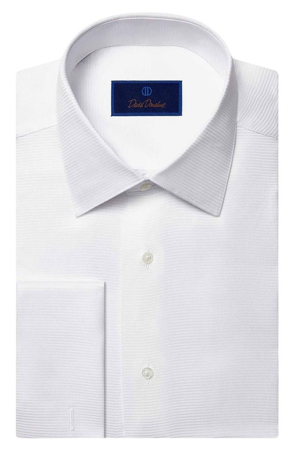 デイビッドドナヒュー メンズ トップス シャツ Davidonahue Trim Fit Horizontal Rib French Cufformal Shirt Solid White ホワイト