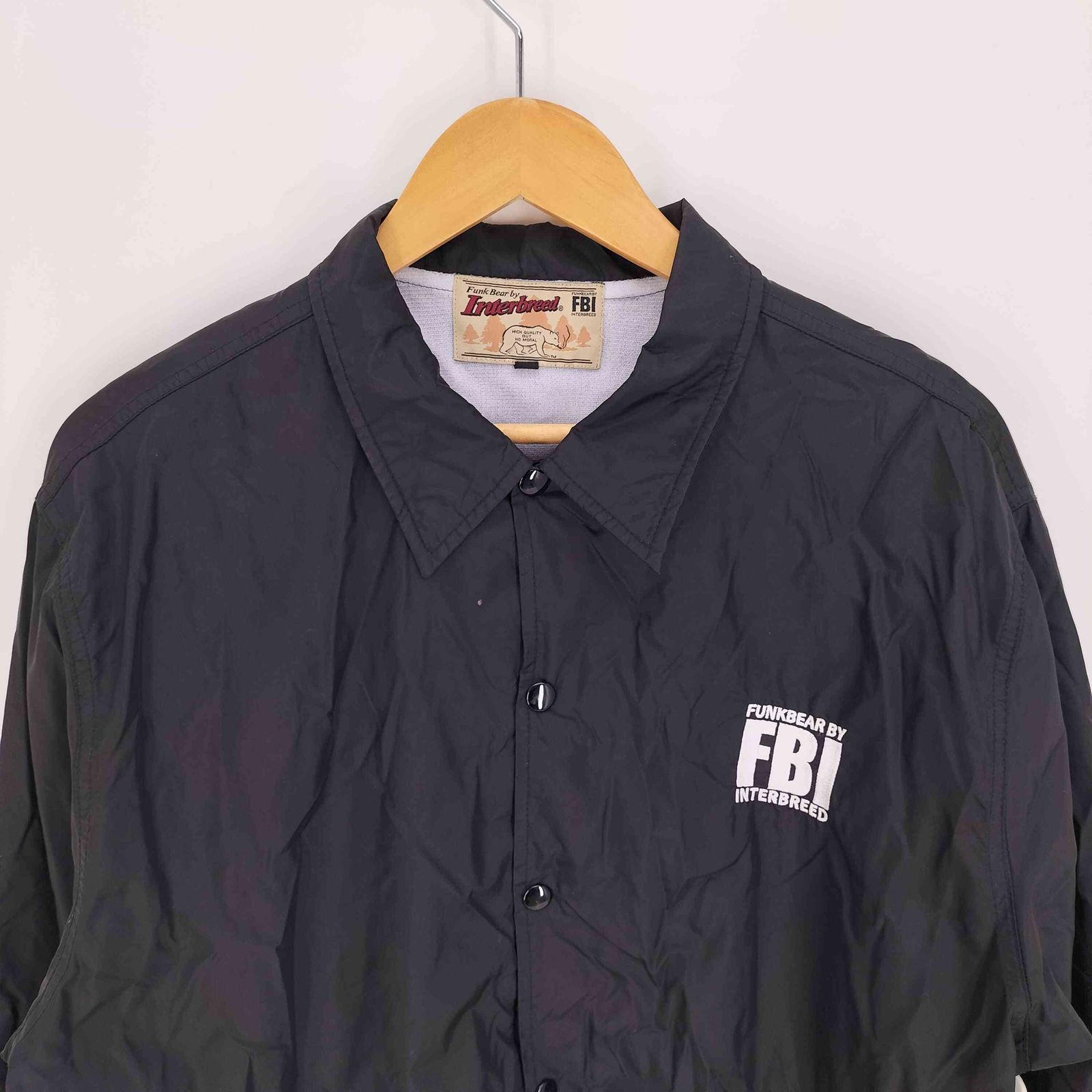 インターブリード ブルゾン XL コーチジャケット 総柄 ベア FBI 黒 インターブリード INTERBREED ロゴ刺繍 裏地フリース ベアー