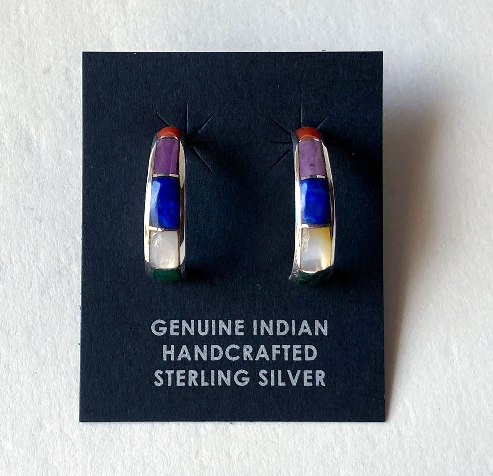 ズニ族 マルチカラーインレイ フープピアス【インディアンジュエリー