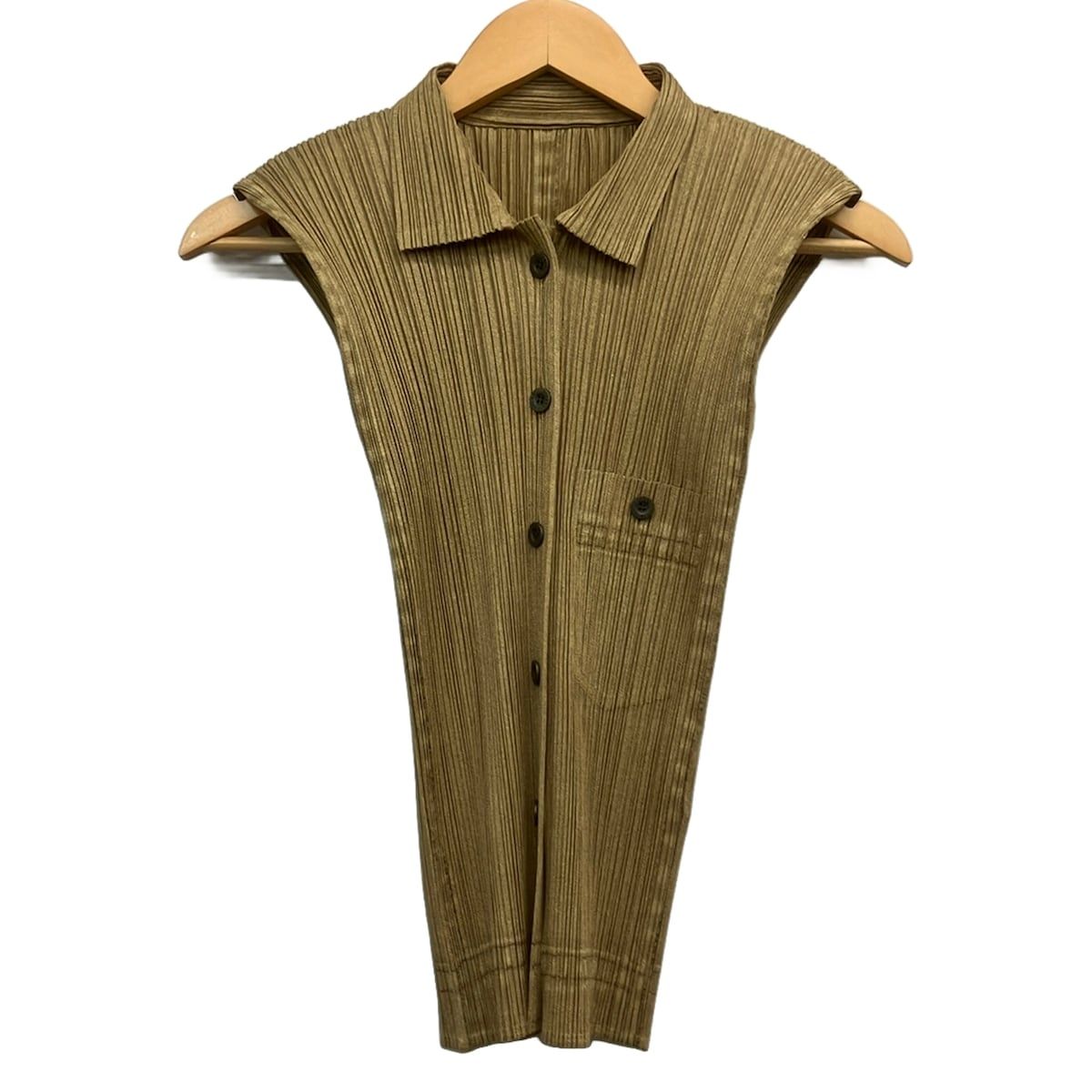 PLEATS PLEASE(プリーツプリーズ) ノースリーブシャツブラウス サイズ3 L レディース美品 - ベージュ