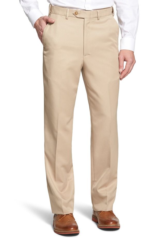 ベール メンズ ボトムス カジュアルパンツ Berle Self Sizer Waist Flat Front Classic Fit Microfiber Trousers Tan タン
