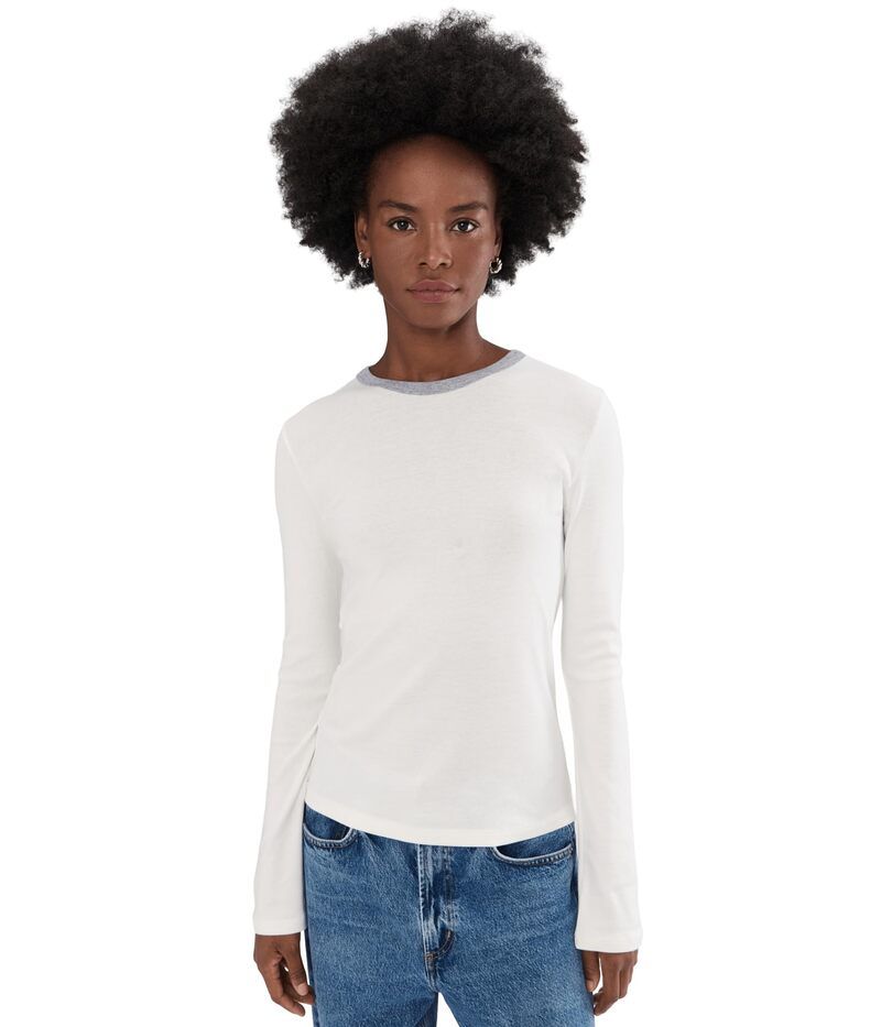 ヴィンス レディース トップス シャツ Vince Heather Tipped Long Sleeve Crew Off White Combo オフホワイト